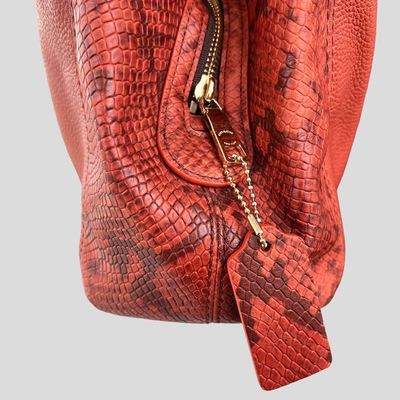 Coach Lexy Orange/Cognac Pebbled Leather Python Embossed Trim Gold Tone Hardware - Picture 10 of 15